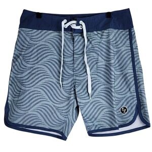 Ezekiel Wavy Graphic Board Shorts Mens 32 Blue Grey Surf Skate Style
